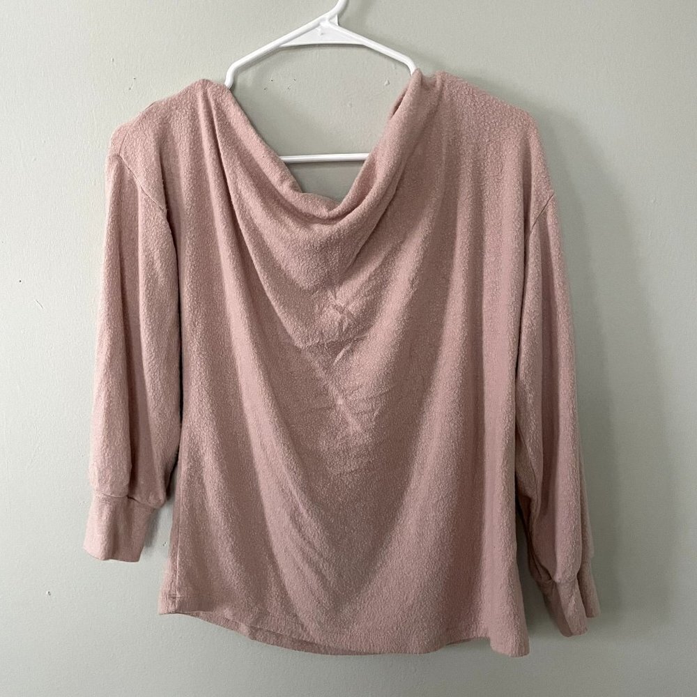 Lush light blush pink wide neck long sleeved sweater top cowl detail rayon